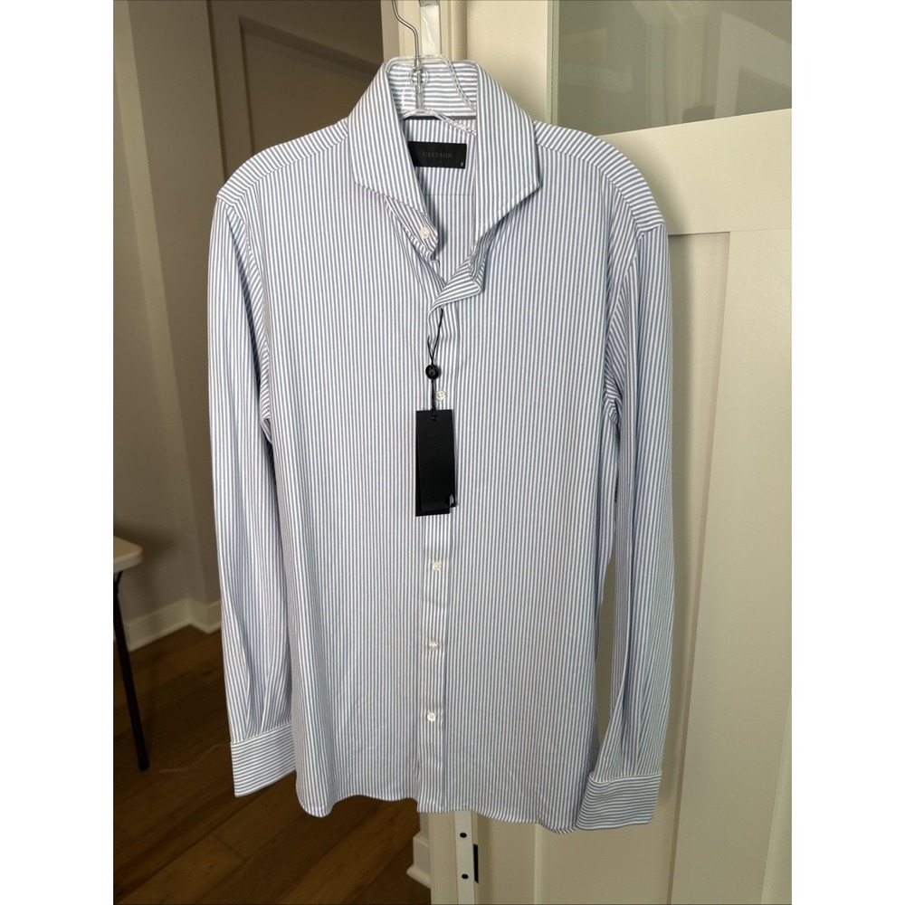 Greyson Men's Blue White Stripe Stretch Dress Shirt Small NWT Luxury